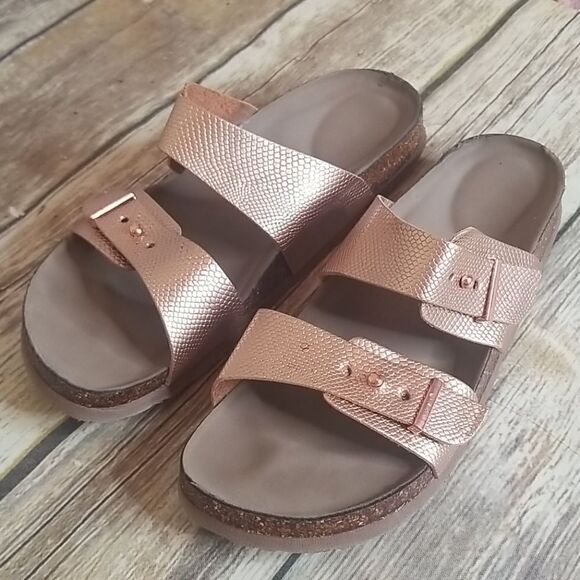 ROSE GOLD VEGAN LEATHER SANDALS SZ 7.5 - Picture 2 of 7
